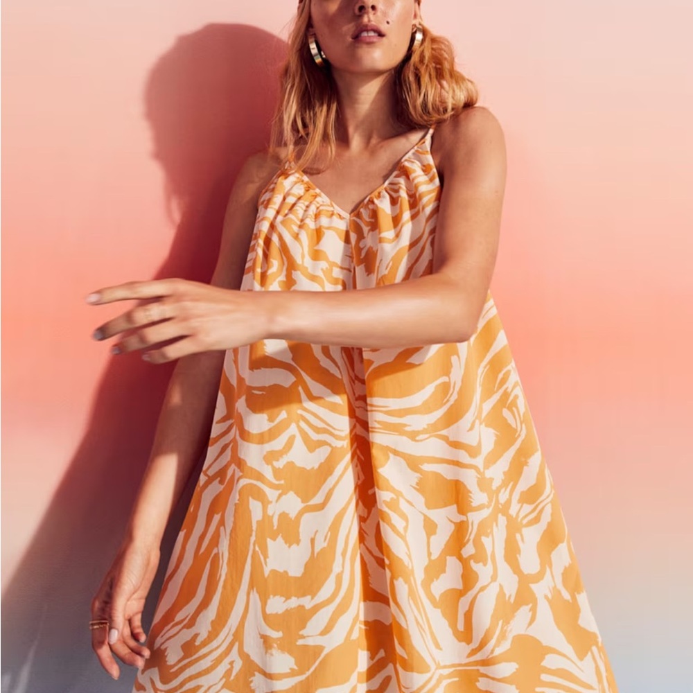 H&M Orange and White V Neck Mini Dress NWT